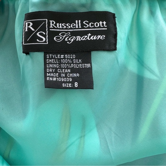 Russell‎ Scott 100% Silk Floral Knee Length Skirt Teal Black Mermaid Size 8 - Picture 8 of 9